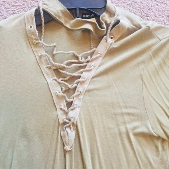 Forever 21 lace up choker neck dress olive green - Picture 5 of 7